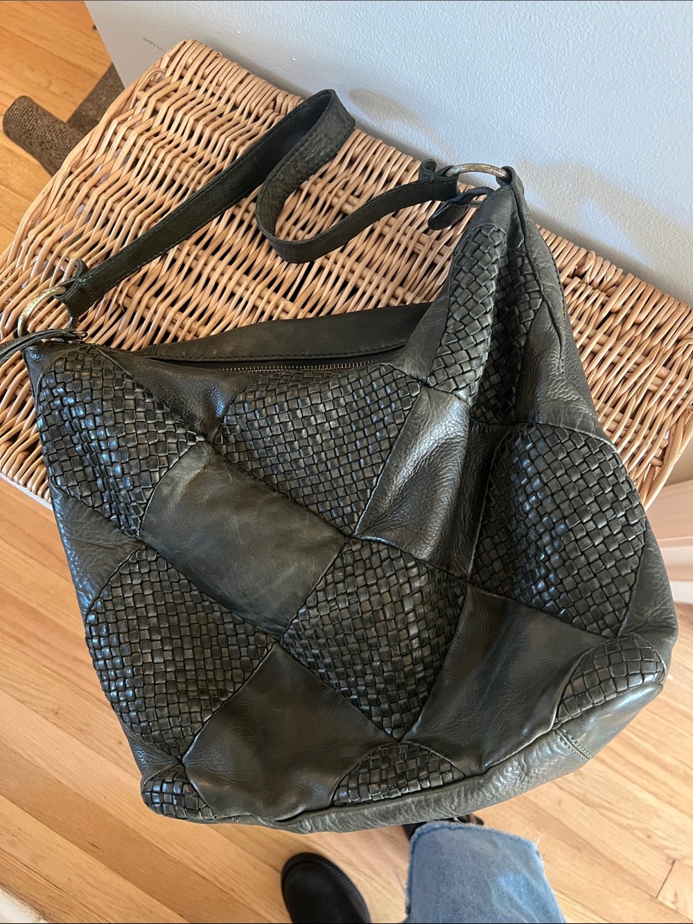 Green Woven Pattern Hobo Shoulder Bag
